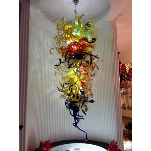 Large Multi-yellow Glass Coiled Blown Glass Chandelier Lighting