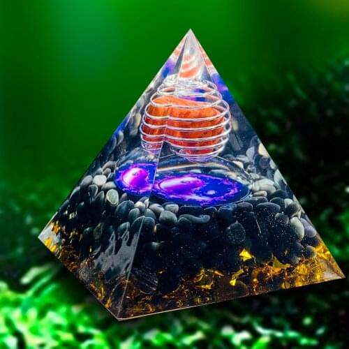Paperweight Orgone Obsidian Pyramid Yin Yang Tai Chi Divine Magnetic Field Protectio Healing Reiki Chakra Absorb Negative Energy