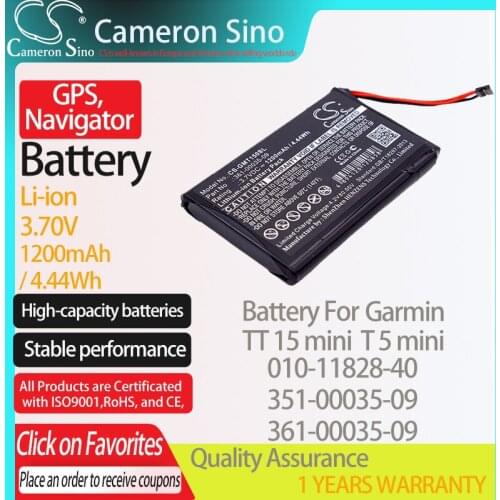 CameronSino Battery for Garmin TT 15 mini fits Garmin 010-11828-40 351-00035-09 361-00035-09 GPS, Navigator battery 1200mAh