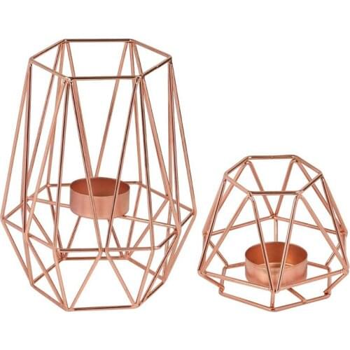 Tealight Candle Holders, 2 Pack Rose Gold Geometric Candle Holders for Living Room, Tables Decor