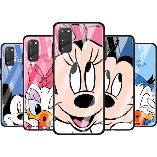 Mickey Minnie Couple for Samsung Galaxy S20 FE Ultra Note 20 S10 Lite S9 S8 Plus Luxury Tempered Glass Phone Case Cover