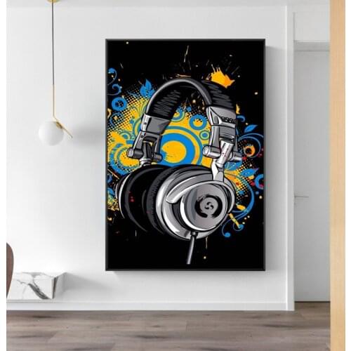 Black Graffiti Earphone Poster Printmaking Painting Wall Art HD Pictures Printed on Canvas Used for Bedroom Room Home Decor