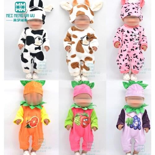 Baby clothes for doll fit 43cm new born doll accessories and American doll Cartoon animal fruit piece crawling clothes