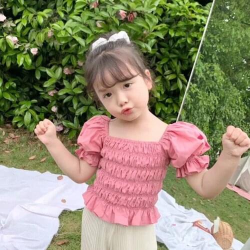 2021 New Girls T-Shirt Puff Short Sleeve Summer Kids T shirts for Girls Cotton School Girls Top 1-7Y