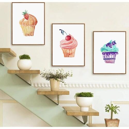 Cupcake Wall Art Nordic Posters and Prints Cartoon Canvas Painting Wall Pictures Kids Girl Bedroom Decor Dinning Room Decoration