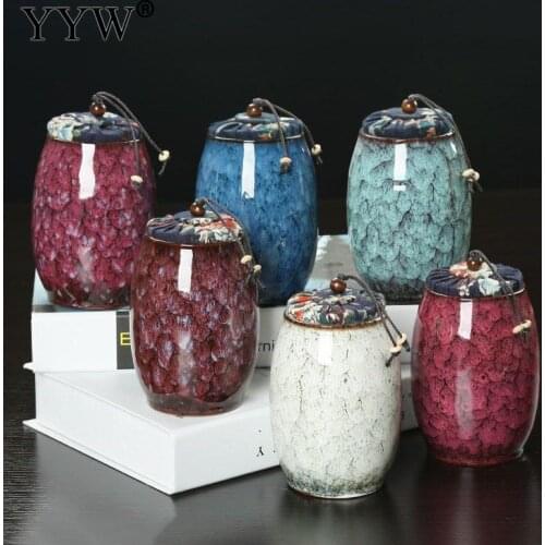 Ceramic Jar Tea Caddy Colorful Creative Vintage Chinese Style Sealed Portable Compact 350ml For Kitchen Accessories Storage Can