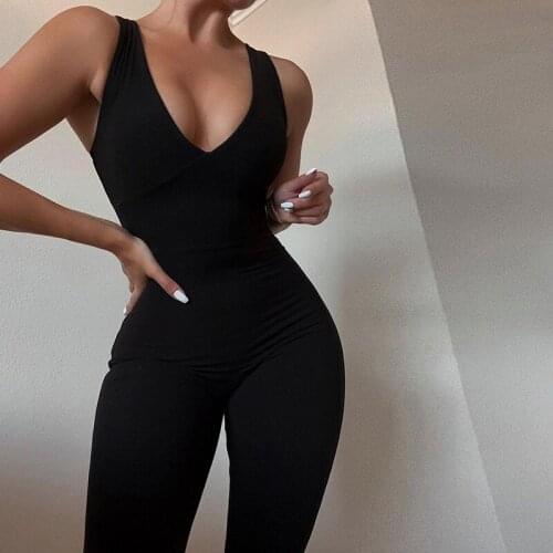 Summer womens new sexy low chest V-shape sleeveless high waist tight casual sports overall
