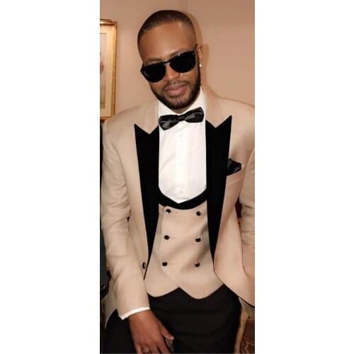 Handsome Groomsmen Wool blend Groom Tuxedos Mens Wedding Dress Man Jacket Blazer Prom Dinner (Jacket+Pants+Tie+Vest) A93