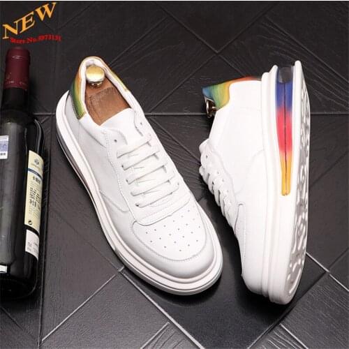 White Leather Men Casual Platform Shoes Fashion Skateboard Shoes luxury sneakers zapatos hombres