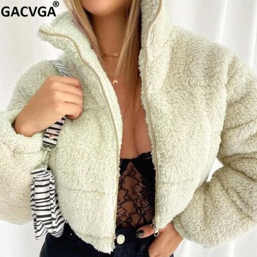 GACVGA Streetwear Fake Fur Coats Winter Clothes Women Zipper Pocket Loose Long Sleeve Cotton Jacket Thick Warm Harajuku Parkas