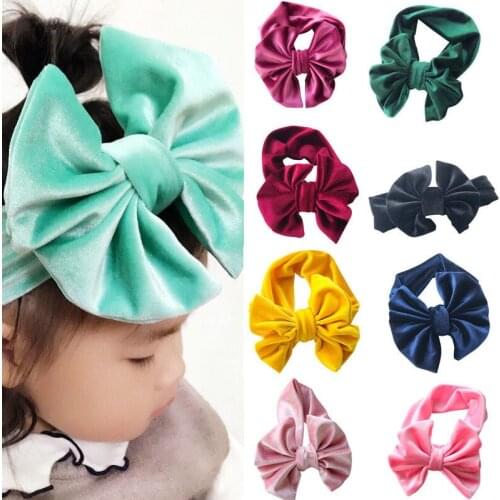 Newborn Kids Headband Pleuche Velvet Elastic Baby Hair Band Girls Flower Bowknot Headwear