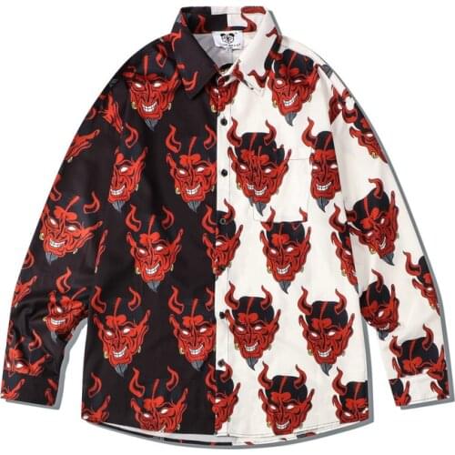 Devil Full Printed Patchwork Floral Shirts 2021 Autumn New Hawaiian Shirts Mens Long Sleeve Streetwear Hip Hop Harajuku Chemise