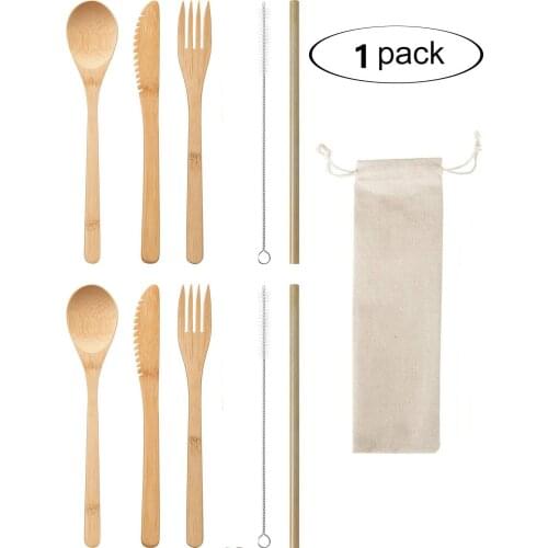 1Set of Bamboo Utensils Set-Travel Utensils Set with Case,Set Included Forks Knives Spoons Straws and Brushes for Camping,Travel