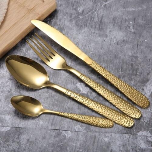 16 / 24 PCS Tableware Gold Cutlery Set Dinnerware Set 304 Stainless Steel Gold Cutlery Set Knife Fork Set Tableware Silverware