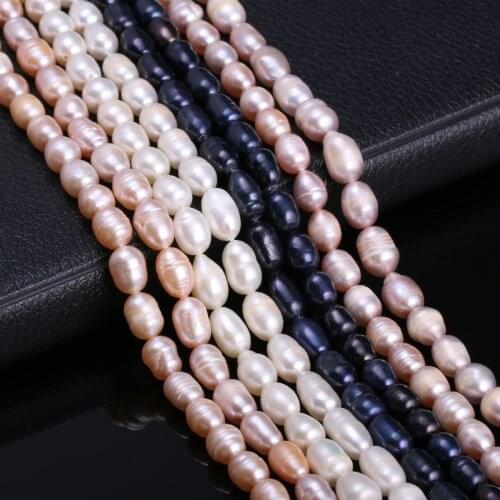 Natural Freshwater Cultured Pearls Beads Rice Shape 100% Natural Pearls for Jewelry Making DIY Strand 14 Inches Size 7-8mm
