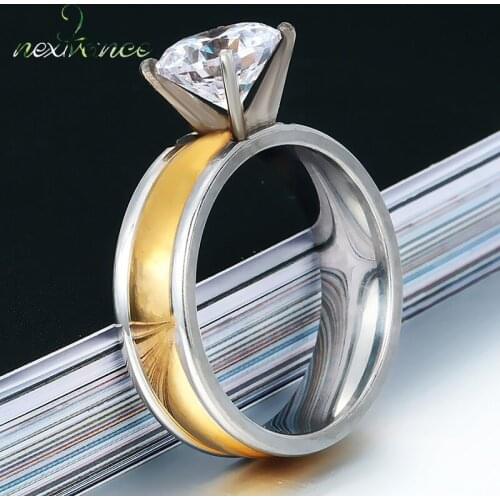 Nextvance Luxury CZ 6mm Wedding Ring Stainless Steel Female Couple Rings for Women Men Engagement Anniversary Gift