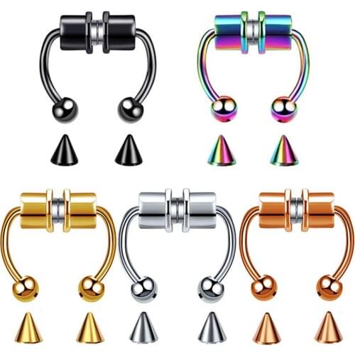 New Product Stainless Steel Magnet Magnetic False Nose Ring non-perforated Nose Hoop Ring Horseshoe Ring Body Piercing Jewelry
