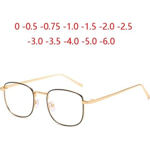 Black Gold Frame Square Myopia Lens Prescription Eyeglasses Metal 1.56 Refractive Index Nearsighted Glasses 0 -0.5 -0.75 To -6.0