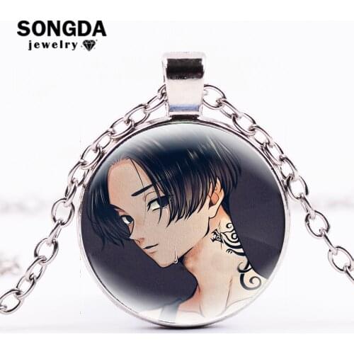Anime Tokyo Revengers Art Patterns Necklace Sano Hanagaki Glass Cabochon Surface Metal Necklaces for Women Fans Jewelry Pendants
