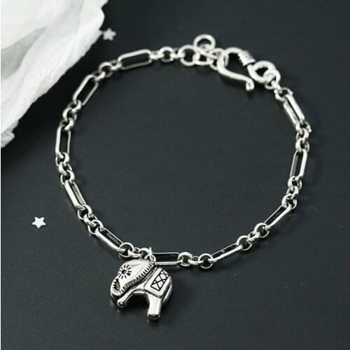 Punk Silver Plated Elephant Charm Bracelet & Bangle for Women Party Wedding Jewelry Lucky Hip Hop Handmade Bracelet