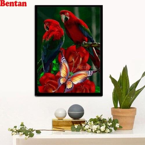 Parrot red flower butterfly 5d diy diamond painting kits Full square drill diamond embroidery mosaic cross stitch diamond art