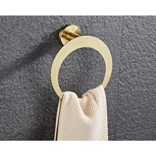 Nordic Frosted Brass Color Brushed Gold Stainless Steel 304 Towel Ring Shelf Bathroom Towel Shelf Bathroom Hardware