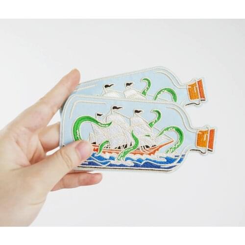 Drift Bottle Embroidery Patches Iron on Patches for Clothes Attack Pirate Ships Cutes Embroiderd Summer Cartoon Badges DIY
