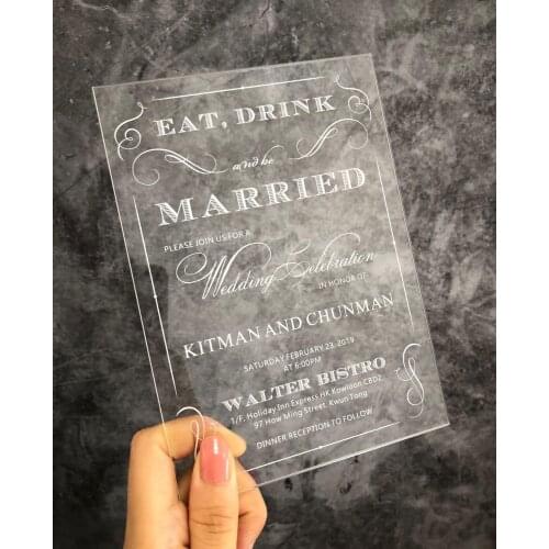 Clear acrylic wedding invitation with custom deisgn AI016