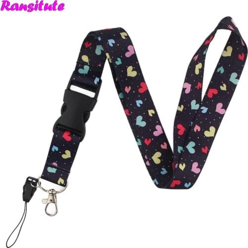 Ransitute Black White Love Key Lanyard ID Badge Holder Multifunction Key Strap Rope Neckband Mobile Phone Decoration R538