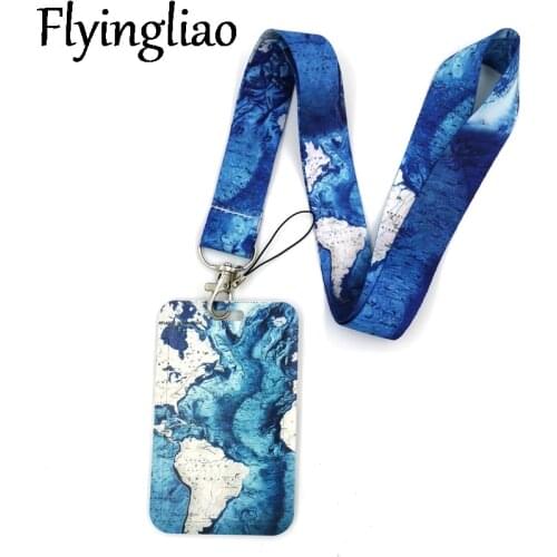 World Map Neck Strap Lanyard for keys lanyard card ID Holder Jewelry Decorations Key Chain for Accessories Gifts