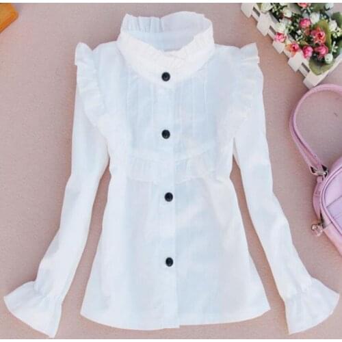 Retro Baby girl autumn palace style stand-up collar long-sleeved shirt children wooden ears cotton top blouse