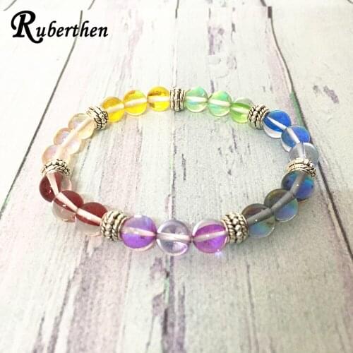 Ruberthen 2019 New Design 7 Chakra Mermaid Crystal Beads Bracelet Fashion Women`s Gem Stone Bracelet Powerful Energy Bracelet