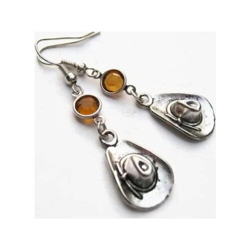 Cowboy Hat Birthstone Earrings, Cowgirl Hat Earrings, Birthstone Crystal Earrings, Country Earrings, Farm Gifts, Cowgirl Jewelry