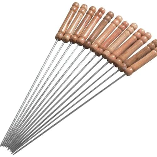 Skewers For Grilling Stainless Steel BBQ Sticks With Wood Handle For Roasting Sticks BBQ And Campfire Fire Pits Camping