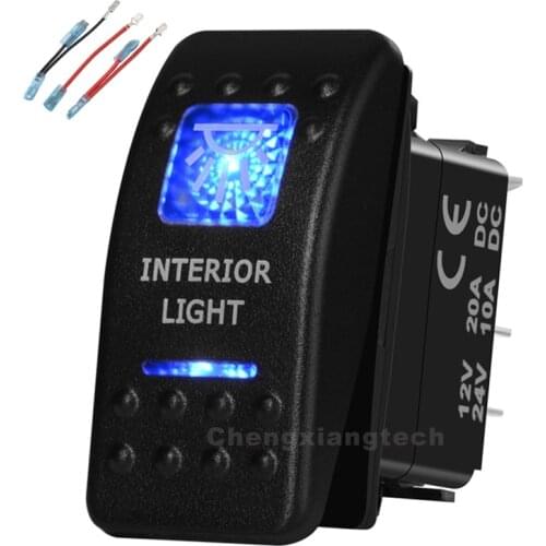 Blue Led 5 Pin on-off SPST Rocker Push Switch Interior Light Waterproof Overload protection Car Boat 12v/24v+Jumper Wires Set