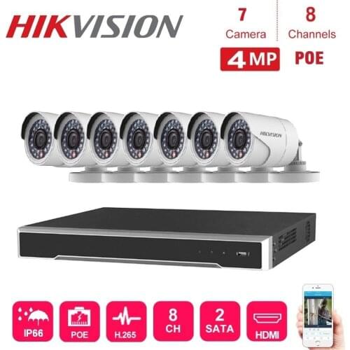 8 Channels Hikvision Poe NVR Video Surveillance With 7 Pcs 4MP IP Camera Network Security Night Vision CCTV Security System kit