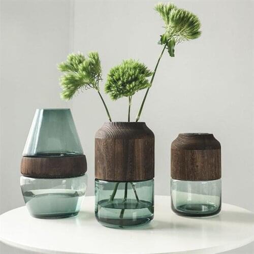 Nordic Transparent Glass Vase Log Solid Wood Home Decor Decoration Of Board Room вазы для интерьера Flower Vases декор для дома