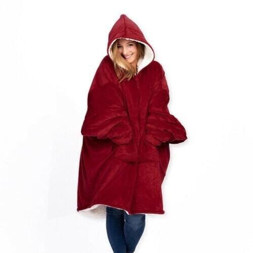 Hoodie Outdoor Winter Hooded Coats Warm Slant Hooded Robe Bathrobe Sweatshirt Fleece Pullover Blanket for Men Women