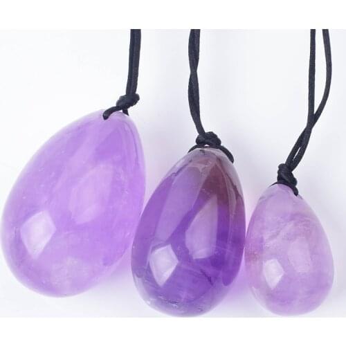 Natural Driled Amehtyst Yoni Eggs Kegel Muscle Exerciser Natural Litght Color Amethyst Massage Stone Vaginal Ben Wa Balls
