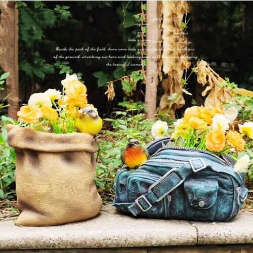 Outdoor Creative Bird Denim Bag Flower Pot Resin Furnishing Garden Lawn Ornaments Decoration Courtyard Villa Accessories Crafts