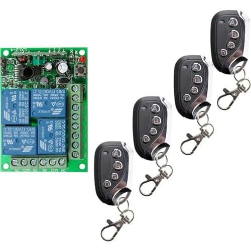 433MHz Universal Wireless Remote Control DC 12V 24V 4CH Relay Receiver Module RF Switch 4 Button Remote Control Gate Garage
