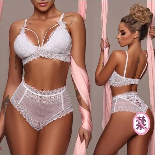 Womens Sexy Lingerie White Hollow Charming Three-point Underwear Cosplay XL XXL High Waist G-string Suits Lingerie Set