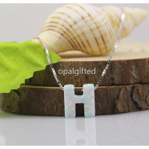 1Pc Cute Letter Design Opal Pendant Opal Necklace 925 Sterling Silver fashion Letter H/U/Z/Y/A Jewelry for Women Girls