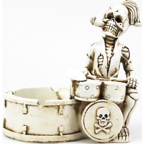 Durable Resin Person Skull Ashtray Resin Spooky Skeleton Playing Drummer Cigarette Ashtray for Beautiful Art Decoration