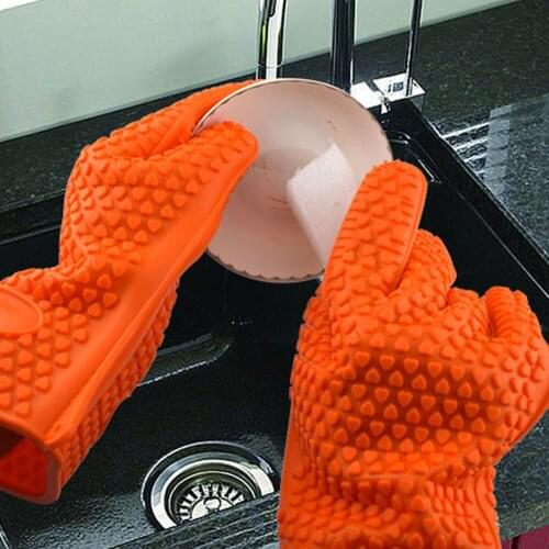1 Pair Kitchen Gloves Silicone Oven Gloves Kitchen Baking BBQ Cooking Mitts Heat Resistant Kitchen Oven Mitts Accessories