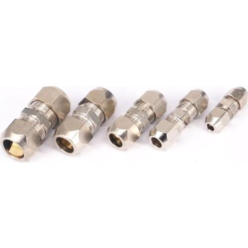 2) Fit Tube O/D 3/4/6/8/10/12/14/15/16/18/20mm Equal Nikel Plated Brass Ferrule Pneumatic Air Compression Fitting Adapter