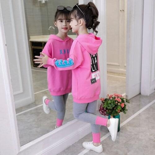 Girls Suit Sweatshirts +Pants Cotton Hooded 2Pcs/Sets 2021 Cute Spring Autumn Teenager Kid School Outdoor Children Clothing
