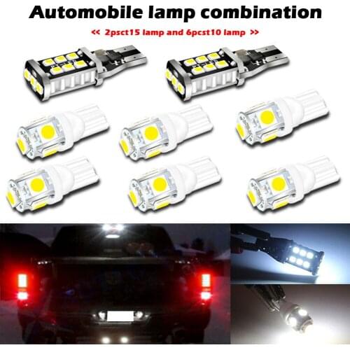 8pcs/set LED Car Backup Light Bulbs CANBUS T15 2835 15-SMD T10 W5W 5050 5-SMD Bulbs for Reverse Lights Auto Accessories