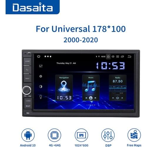 Dasaita Android 10 Universal Car 2 Din Radio 7" IPS Screen GPS Navigation for Nissan Toyota TDA7850 DSP Bluetooth 5.0 MAX10