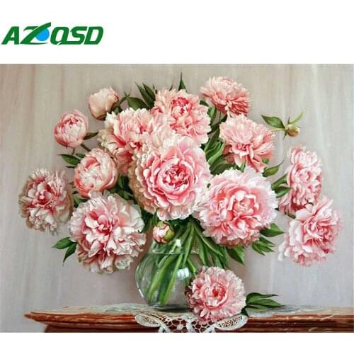 AZQSD Flower Paint By Number Canvas Painting Kits Acrylic Coloring By Numbers Floral Hand Paint Kit Canvas Unframed Decoration